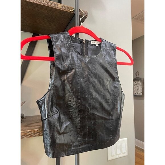 Good American Better Than Leather Faux Leather Top Black Womens Size 0 XS - Picture 5 of 11